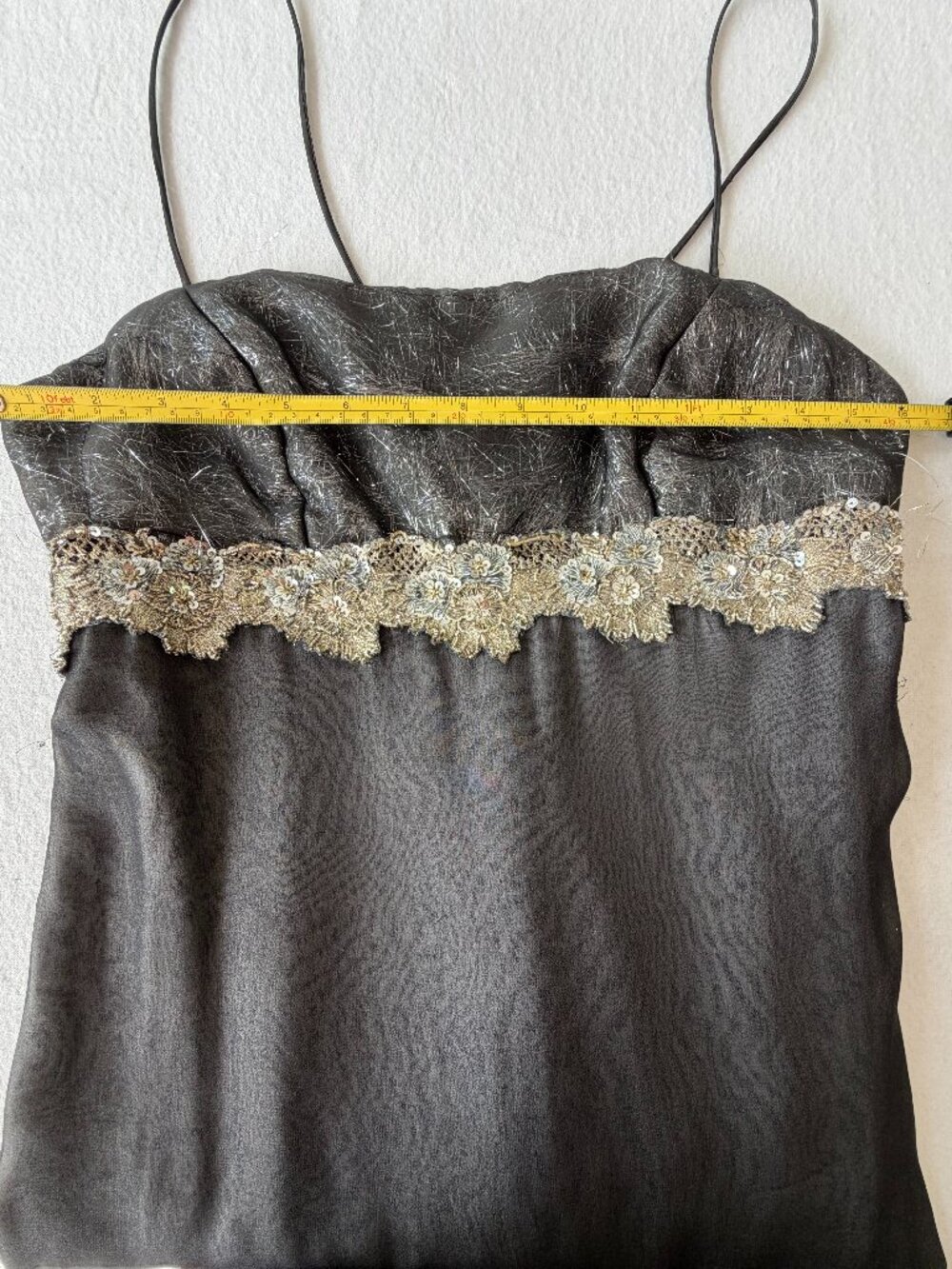 Vtg 90s Del Rosario Silk Halter Maxi Dress Black Silver Beaded Gown 8 - Picture 12 of 12